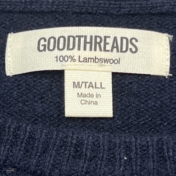 Goodthreads Mens M Lambswool Crewneck Sweater Navy Double Chest Stripe‎ - Picture 5 of 6